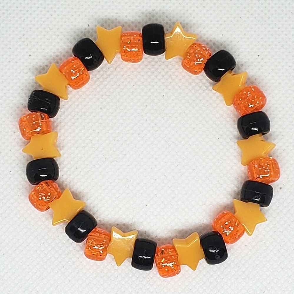 Handmade Orange Glitter Star Kandi Bracelet